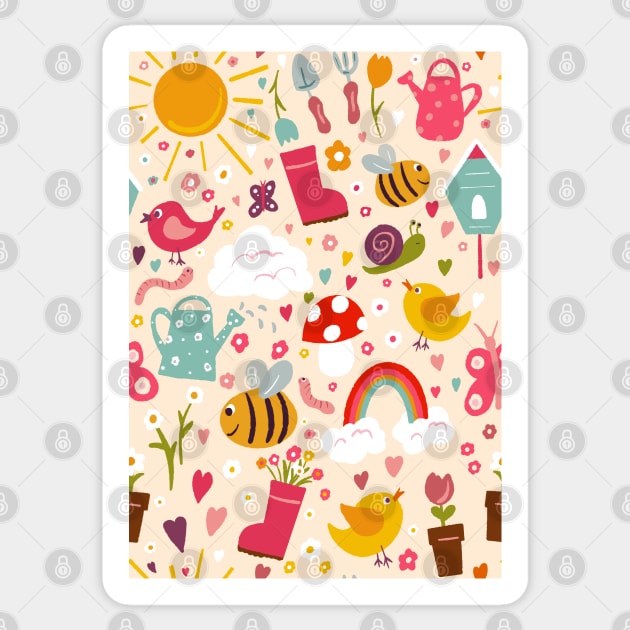 Gardening Fun repeat pattern on a cream background Sticker by NattyDesigns